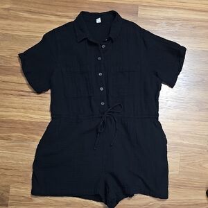 Old Navy Cotton Black Button-Up Romper XL